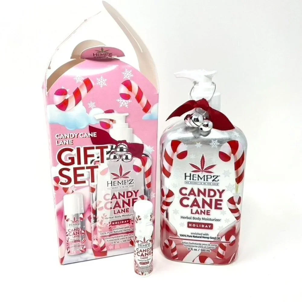 HEMPZ Candy Cane Lane Gift Set Limited Edition Body Lotion Lip Balm